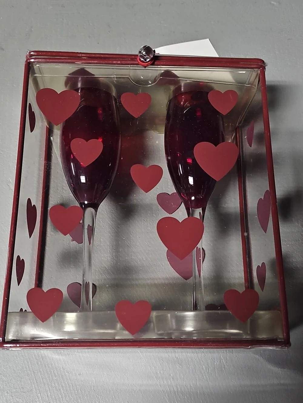 VTG Marshall Fields Red Heart Champagne Flutes Set Of 2 Rare Find NWT